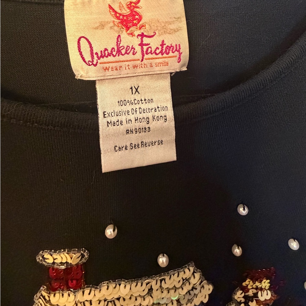 Quacker Factory 1X Sequin & Pearl Embellished Christmas Sweater 100% Cotton - Picture 7 of 9